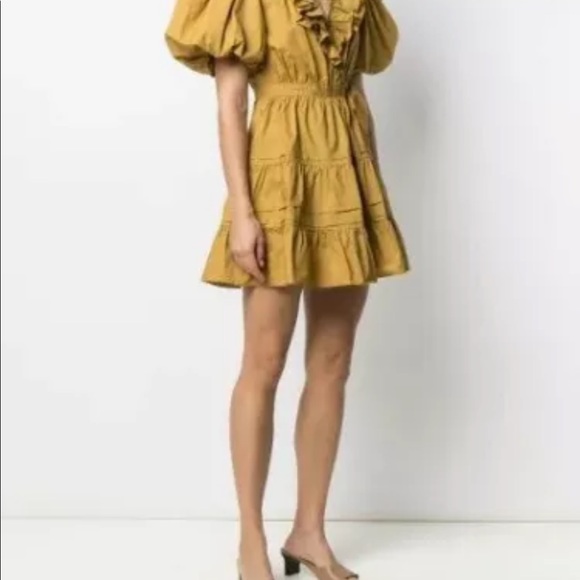 Ulla Johnson Maud Mustard Puff Sleeve Dress 8 - Picture 3 of 10